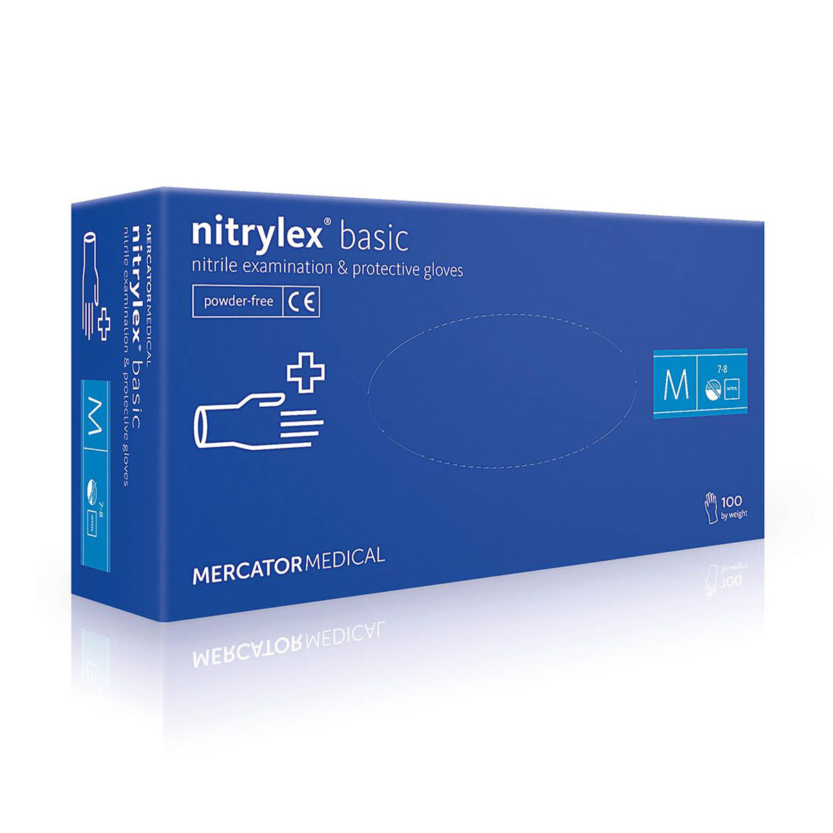 Рукавички нітрилові оглядові Nitrylex Basic нестерильні, неприпудрені, розмір M, сині, 100 шт