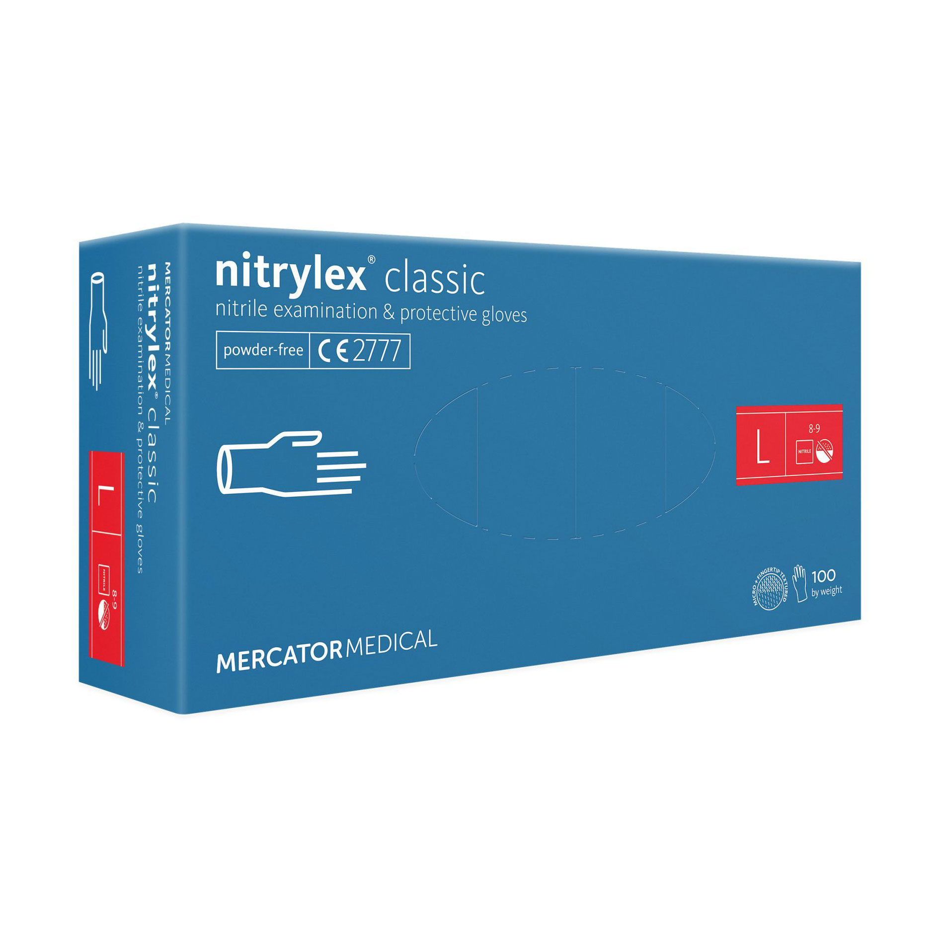 Рукавички нітрилові оглядові Nitrylex Classic нестерильні, неприпудрені, розмір L, сині, 100 шт
