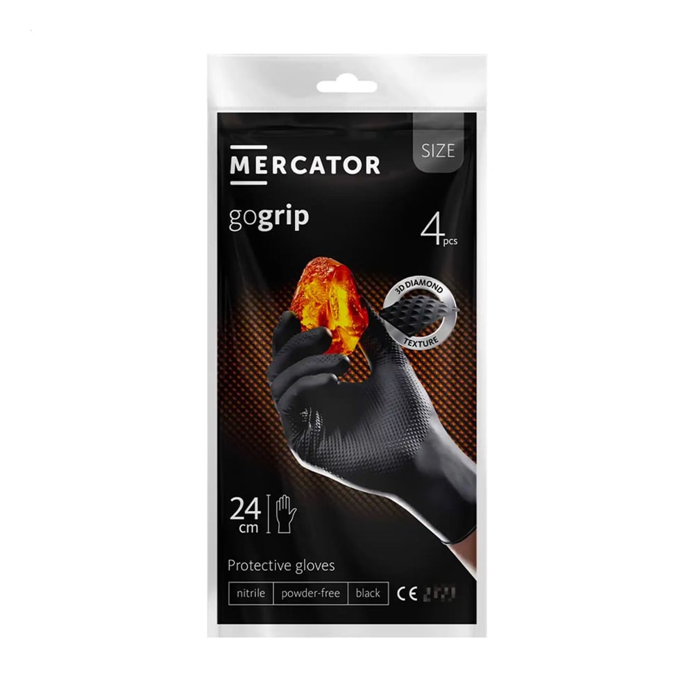 Рукавички нітрилові універсальні Mercator GoGrip розмір M, Black, 4 шт